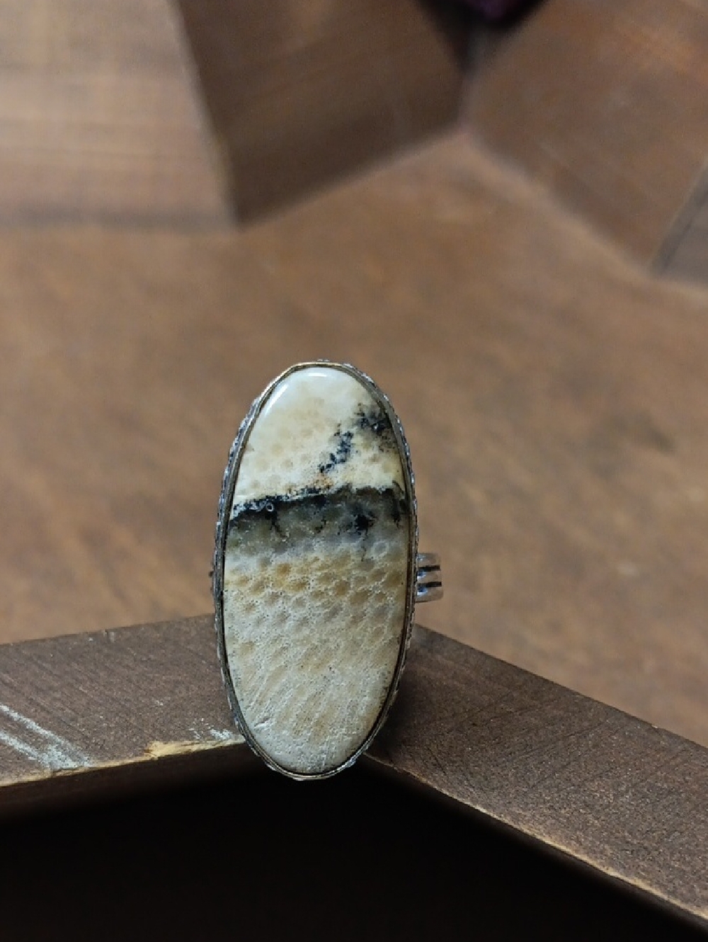 Beige and Cream Oval Stone Ring